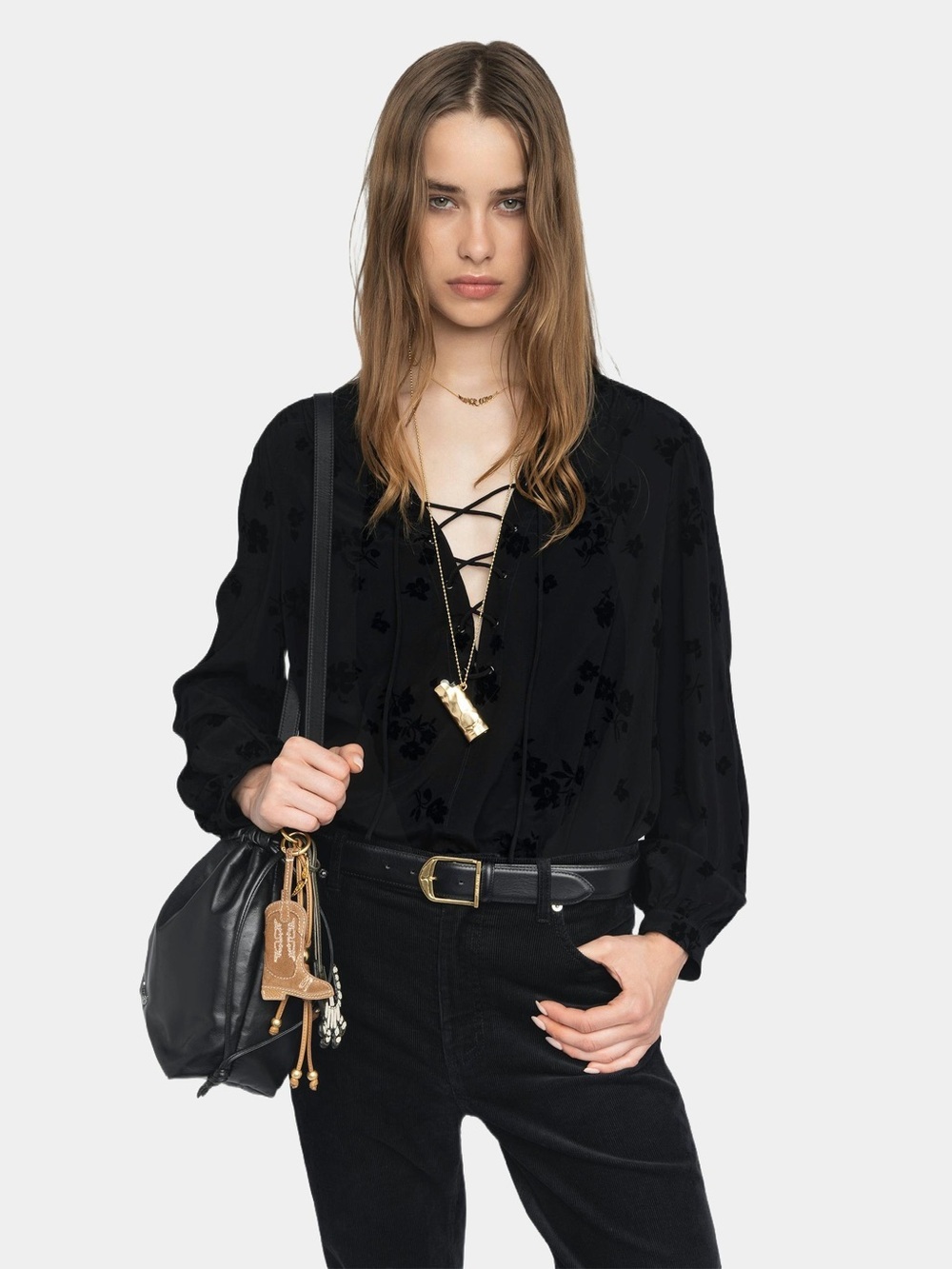 Zadig & Voltaire Tamela Soft Flock Flowers Tunic Blouse NWT Black Size S